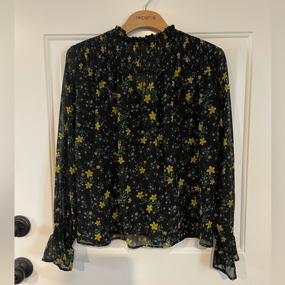 Zara sheer black and yellow floral print blouse - Picture 4 of 4